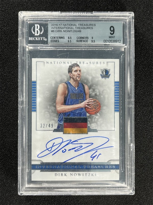 2016-17 National Treasures Dirk Nowitzki #8 International Auto /49 BGS 9/9