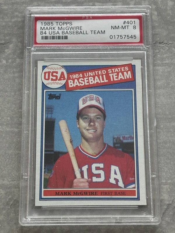 1985 Topps MARK MCGWIRE Team USA Olympics Rookie Card #401 Graded PSA 8 NM-MT