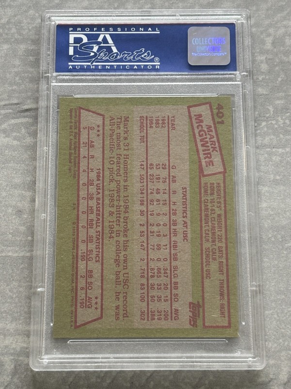 1985 Topps MARK MCGWIRE Team USA Olympics Rookie Card #401 Graded PSA 8 NM-MT view 2