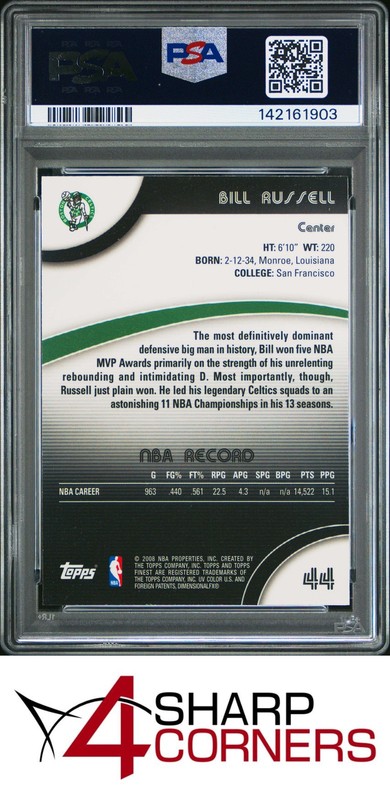2007 FINEST #44 BILL RUSSELL CELTICS HOF PSA 10 view 2