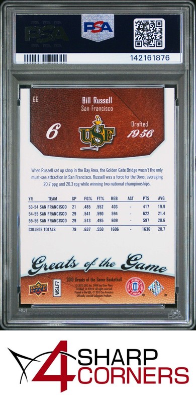 2009 UPPER DECK GREATS OF THE GAME #66 BILL RUSSELL HOF PSA 10 view 2