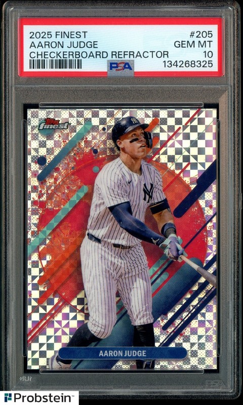 2025 Topps Finest Checkerboard Refractor #205 Aaron Judge Yankees PSA 10