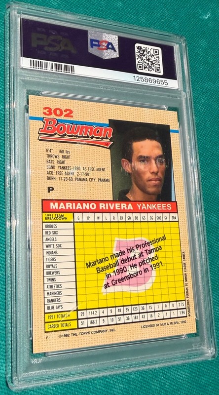 1992 Bowman Mariano Rivera #302 RC HOF PSA 10 DNA 10 Auto Autograph LOW Pop view 2