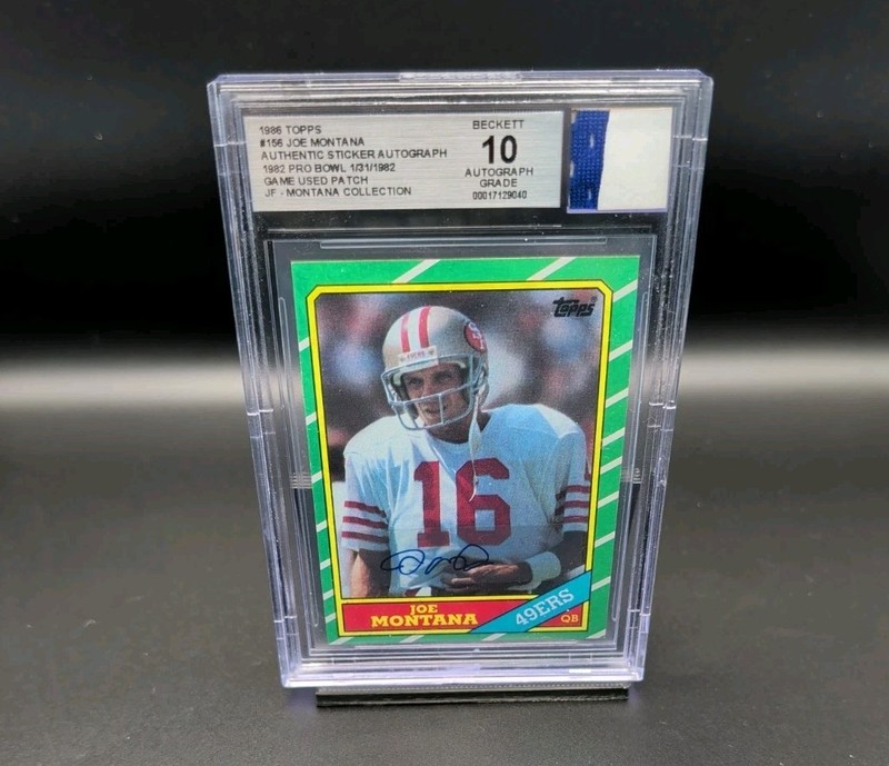 Topps 1986 Joe Montana #156 Auto Jersey Fusion Game Worn Patch From 1982 BGS 10
