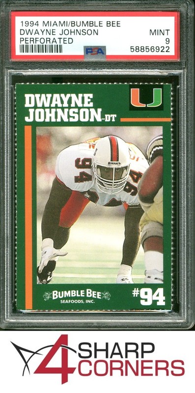 1994 MIAMI/BUMBLE BEE PERFORATED DWAYNE THE ROCK JOHNSON RC 4SC ELITE PSA 9