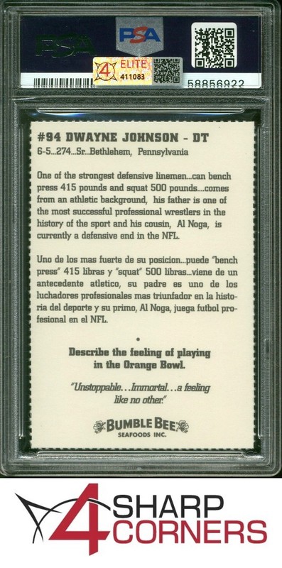 1994 MIAMI/BUMBLE BEE PERFORATED DWAYNE THE ROCK JOHNSON RC 4SC ELITE PSA 9 view 2