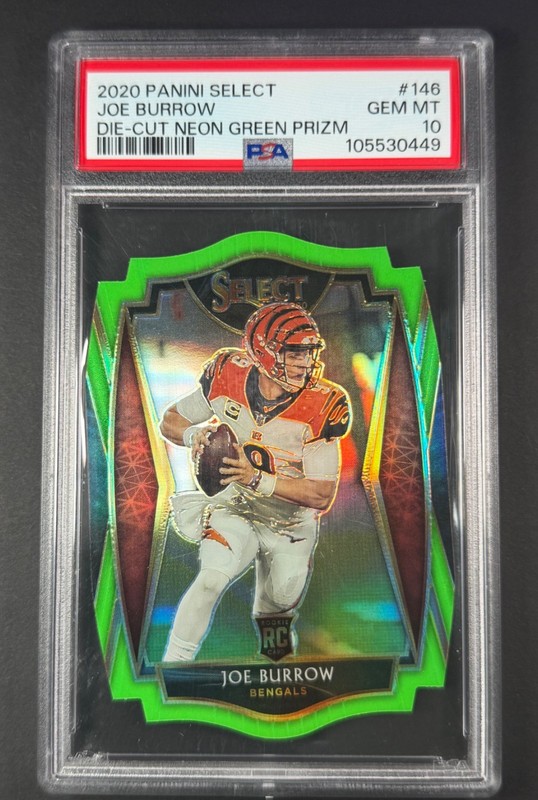 JOE BURROW 2020 Select Die-Cut Neon Green PRIZM #146 ROOKIE RC PSA 10