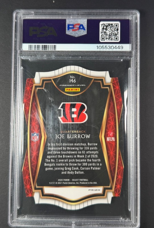 JOE BURROW 2020 Select Die-Cut Neon Green PRIZM #146 ROOKIE RC PSA 10 view 2