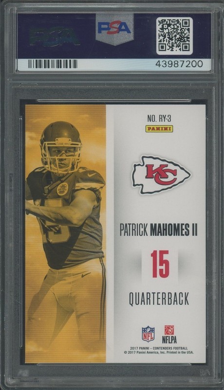 2017 Panini Contenders ROY #RY3 Patrick Mahomes II Chiefs RC Rookie PSA 10 view 2