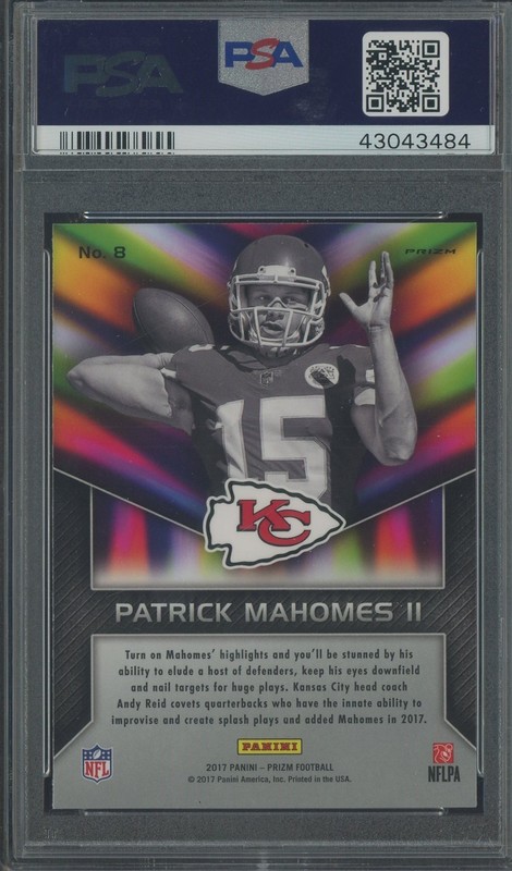 2017 Panini Prizm Instant Impact #8 Patrick Mahomes II RC Rookie PSA 10 GEM MINT view 2