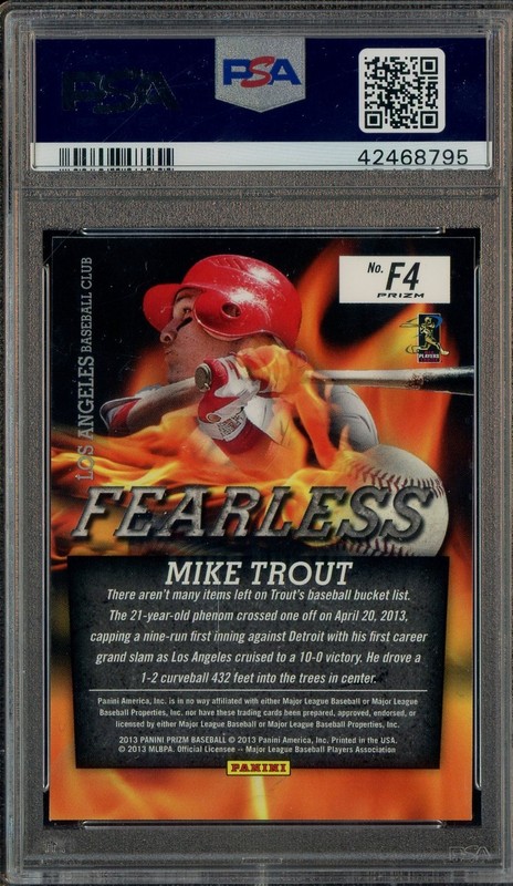 2013 Panini Silver Prizm Fearless #F4 Mike Trout Angels PSA 10 GEM MNT view 2