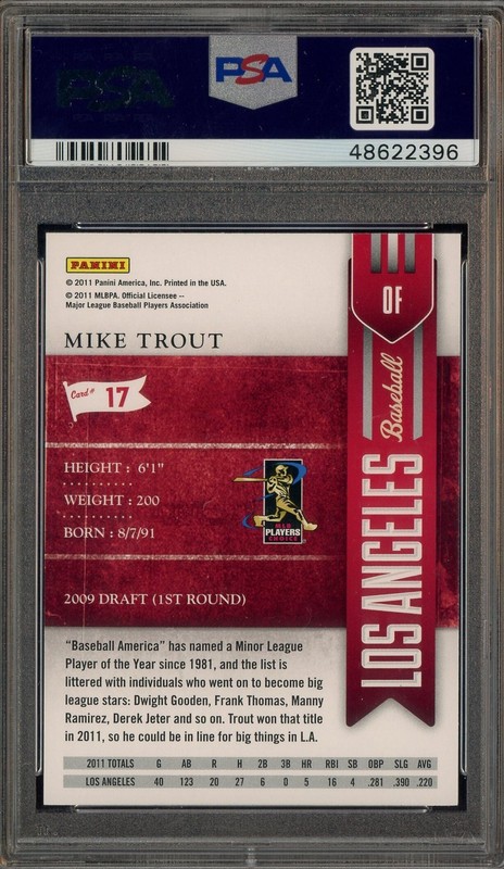 2011 Playoff Contenders #17 Mike Trout Angels RC Rookie PSA 9 MINT view 2
