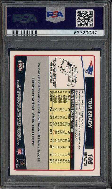 2006 Topps Chrome Refractor #106 Tom Brady New England Patriots PSA 9 MINT view 2