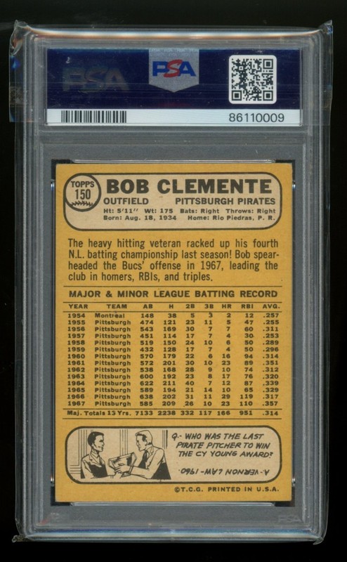 PSA 4 1968 Topps Bob Clemente #150 view 2
