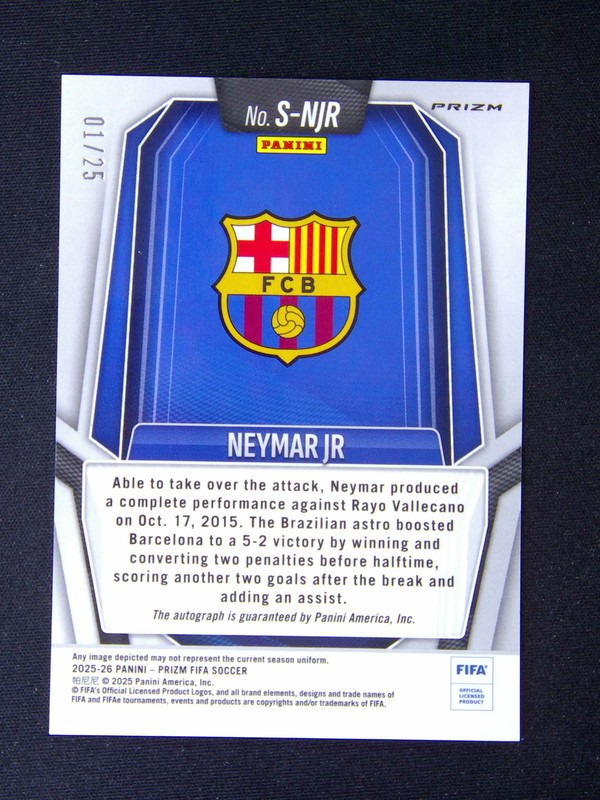 1/25≈1/1 2025-26 Panini Prizm FIFA Neymar Jr. Auto Orange view 2