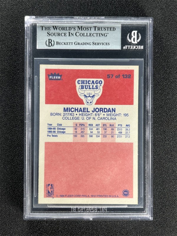 1986-87 Fleer Basketball Michael Jordan #57 RC Rookie Bulls BGS 9 MINT view 2