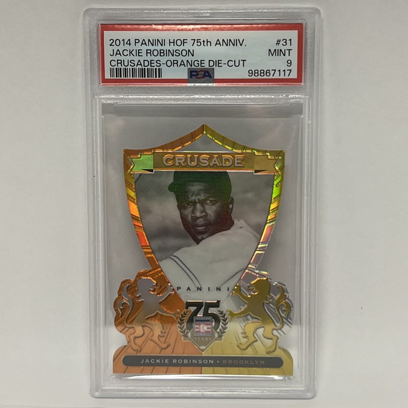 2014 PANINI HOF 75TH ANV CRUSADES ORANGE DIE-CUT  #31 JACKIE ROBINSON /25 PSA 9