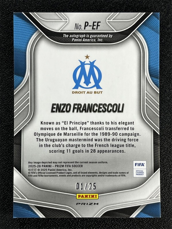 1/25 ≈1/1 ! 2025-26 Panini Prizm FIFA Enzo Francescoli Orange Penmanship Auto view 2