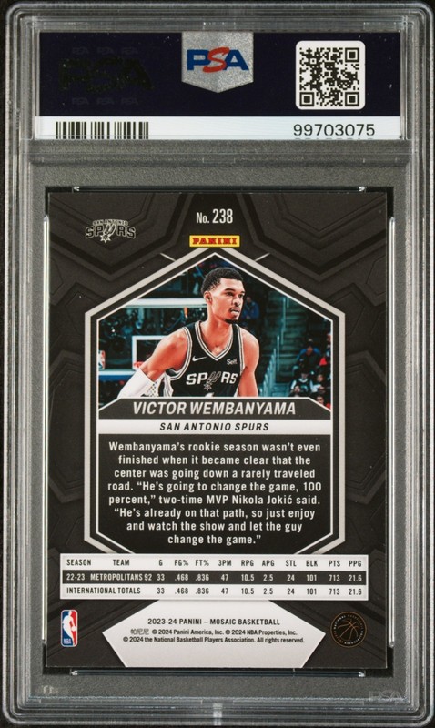2023-24 Panini Mosaic Victor Wembanyama Rookie Card Gem MT PSA 10 view 2