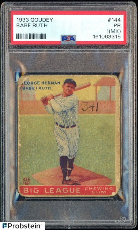 1933 Goudey #144 Babe Ruth New York Yankees HOF PSA 1 PR (MK)