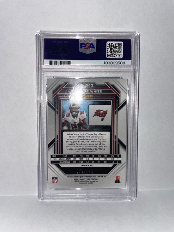 Rachaad White Rookie Autograph Red Wave PSA 10 Gem Mint 079/149 NFL Prizm  view 2