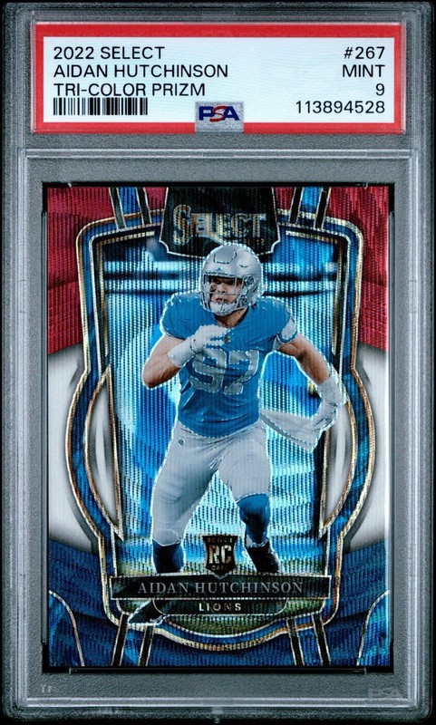 2022 Panini Select Club Level Aidan Hutchinson #267 TriColor Prizm /149 PSA 9 RC