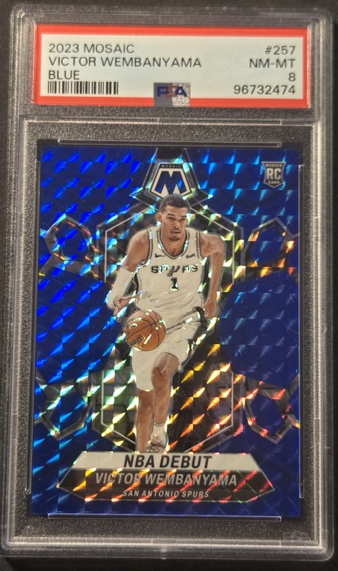 2023-24 Mosaic Victor Wembanyama NBA Debut Blue Mosaic Prizm #151/199 RC PSA 8