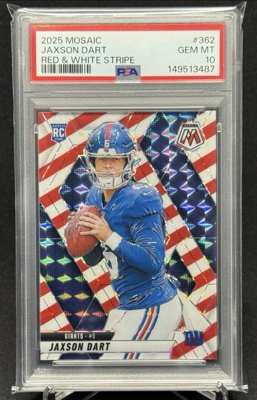 2025 Panini Mosaic Jaxson Dart RookieRed & White Stripe Prizm (RC) PSA 10