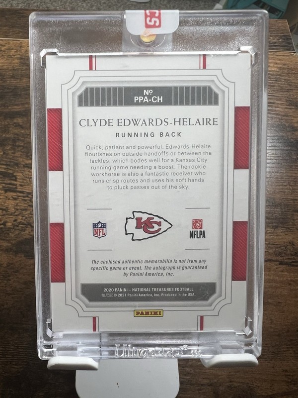 2020 Panini National Treasures - Prodigy Patch Auto Clyde Edwards-Helaire /99 view 2
