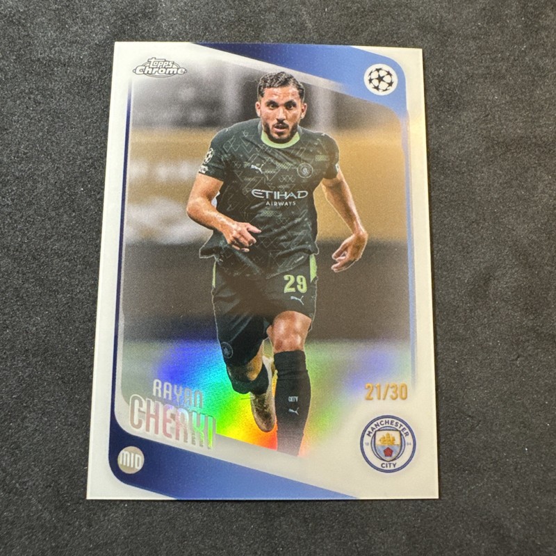 2025-26 Topps Chrome UEFA Rayan Cherki White Refractor #d 21/30 Manchester City