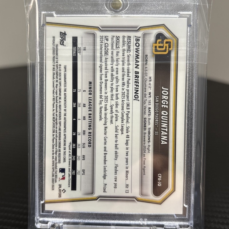 2026 Bowman Chrome Jorge Quintana 1st Bowman Green Reptilian Auto /99 #CPA-10 view 2