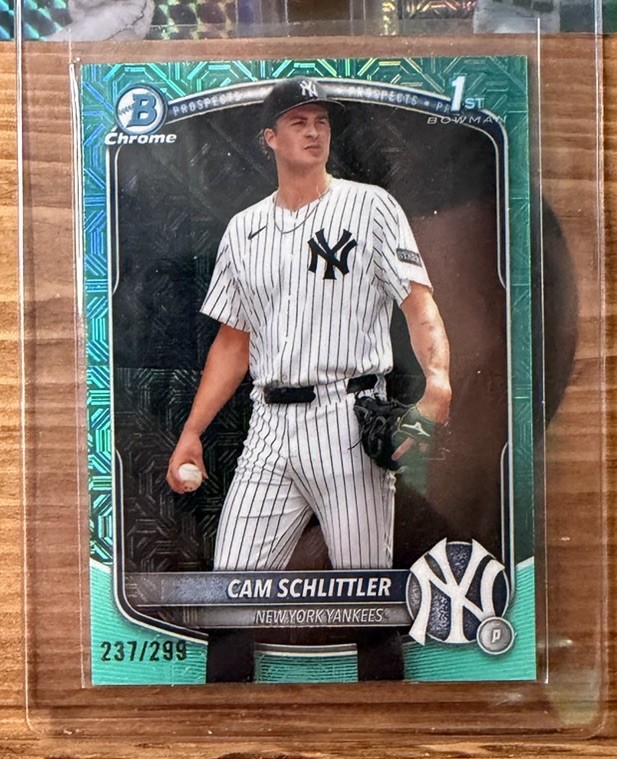 2025 Bowman Chrome - Prospects Cam Schlittler Aqua Mojo Refractor /299 (RC)
