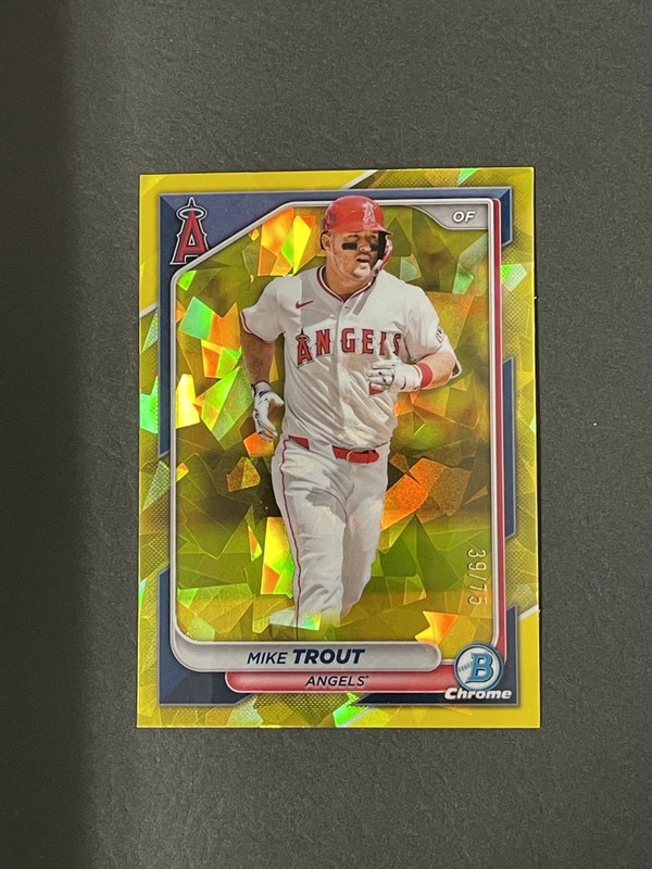 MIKE TROUT 2024 BOWMAN CHROME SAPPHIRE YELLOW ANGELS /75
