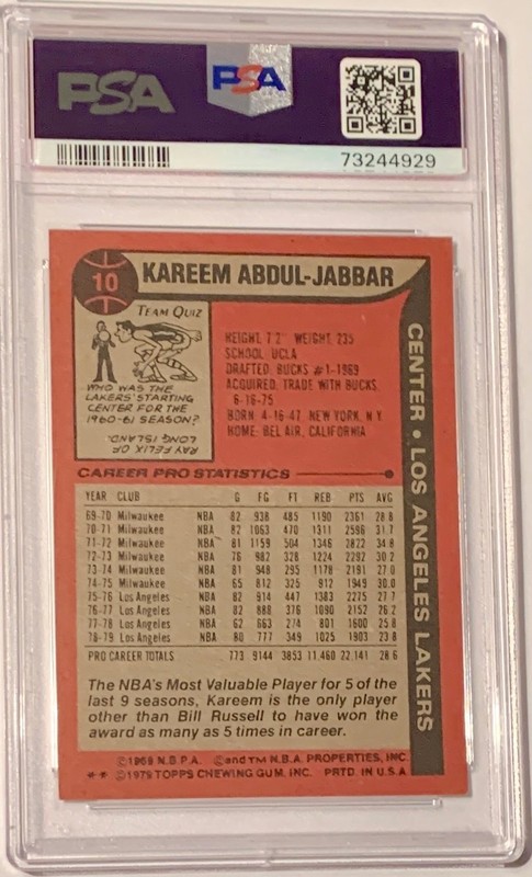 PSA 5 🔥 KAREEM ABDUL-JABBAR 1979 Toops All Star 2nd Team Basketball Card #10 view 2