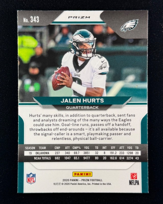 2020 Panini Prizm - Rookie Jalen Hurts Rookie #343 Green Prizm (RC) Color Match view 2