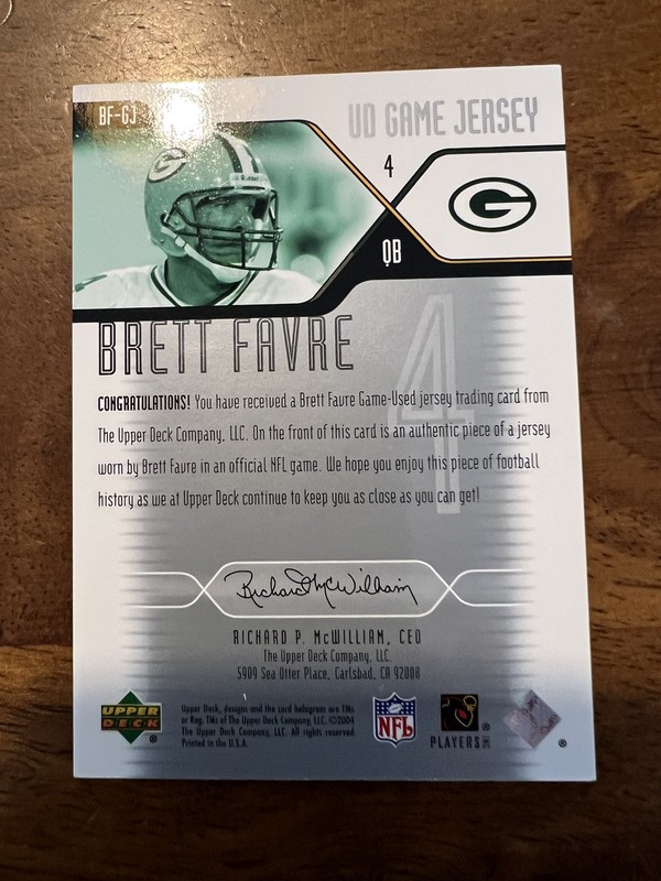 2004 Upper Deck #BF-GJ Brett Favre UD Game Jerseys view 2