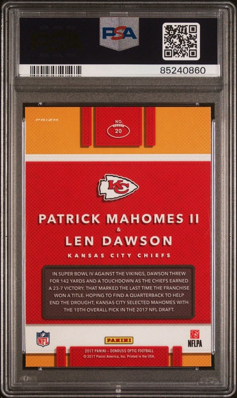 2017 DONRUSS OPTIC ILLUSIONS #20 PATRICK MAHOMES RC KC CHIEFS PSA 10 GEM MT view 2
