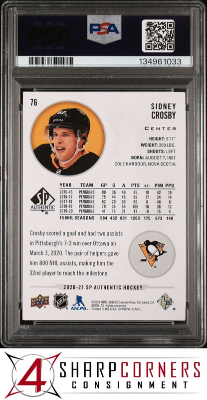 2020 SP AUTHENTIC #76 SIDNEY CROSBY POP 3 PSA 9 view 2