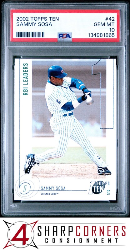 2002 TOPPS TEN #42 SAMMY SOSA CUBS POP 2 PSA 10