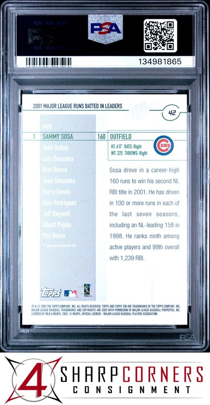 2002 TOPPS TEN #42 SAMMY SOSA CUBS POP 2 PSA 10 view 2