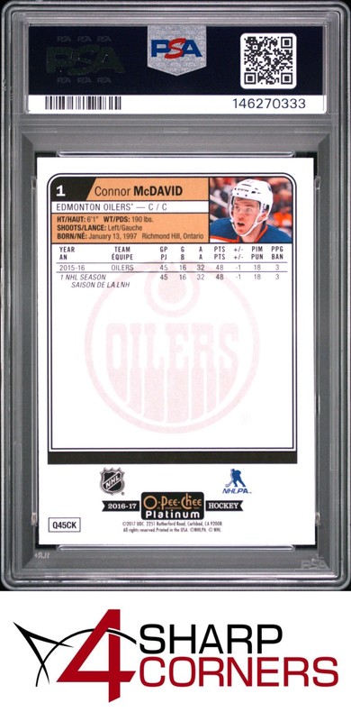 2016 O-PEE-CHEE PLATINUM #1 CONNOR McDAVID OILERS PSA 9 view 2