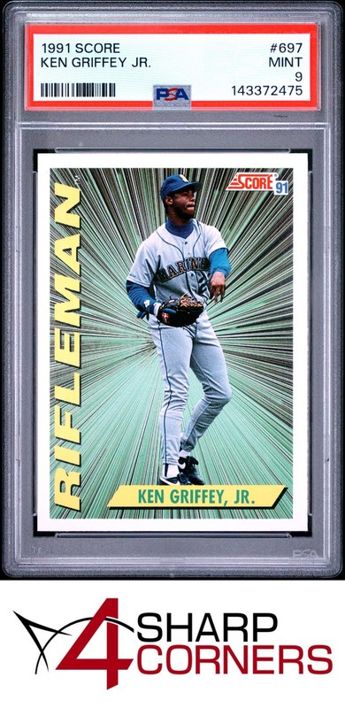 1991 SCORE #697 KEN GRIFFEY JR. MARINERS HOF RIFLEMAN PSA 9