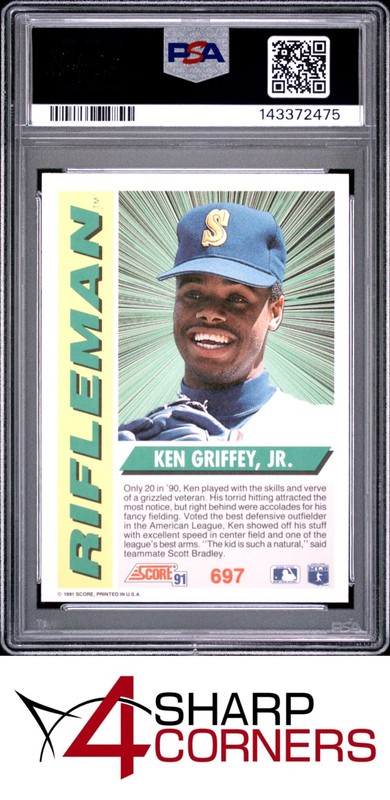 1991 SCORE #697 KEN GRIFFEY JR. MARINERS HOF RIFLEMAN PSA 9 view 2