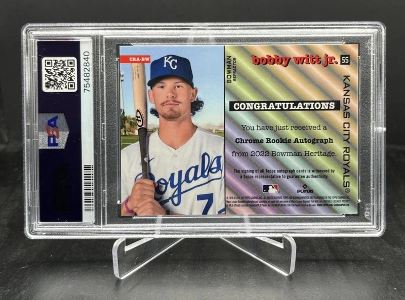 2022 Bowman Heritage Bobby Witt Jr. RC Chrome Auto Refractor /99 PSA 9 #CRA-BW view 2