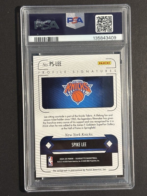 2024-25 Silhouette SPIKE LEE /3 BLACK FOTL Profile Signatures KNICKS Auto PSA 9 view 2