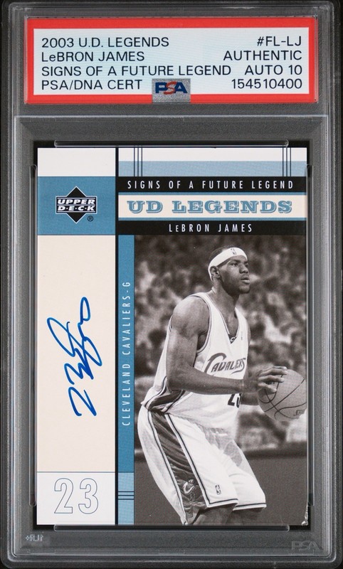 LEBRON JAMES 2003 UPPER DECK LEGENDS SIGNS OF A FUTURE LEGEND RC AUTO PSA AU 10
