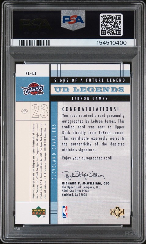 LEBRON JAMES 2003 UPPER DECK LEGENDS SIGNS OF A FUTURE LEGEND RC AUTO PSA AU 10 view 2