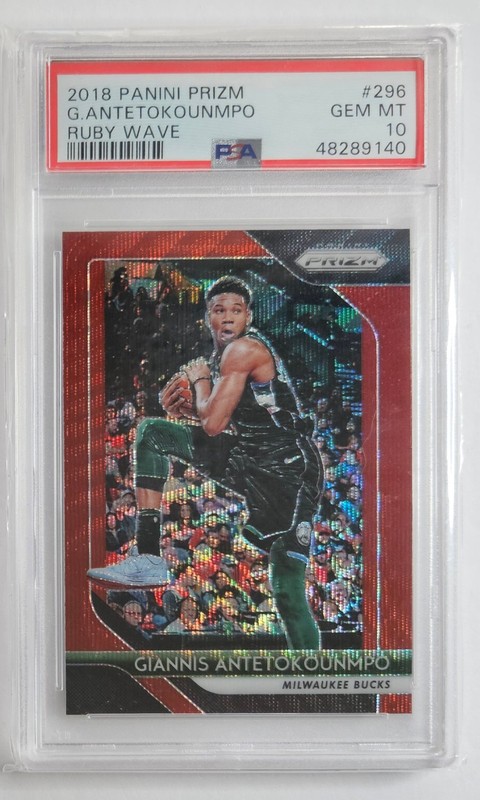 Giannis Antetokounmpo Bucks 18-19 Prizm, Ruby Wave, PSA10