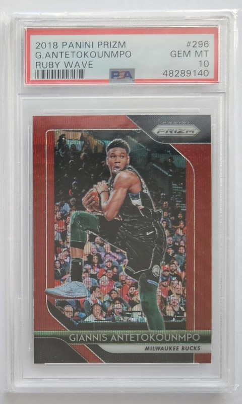 Giannis Antetokounmpo Bucks 18-19 Prizm, Ruby Wave, PSA10 view 2