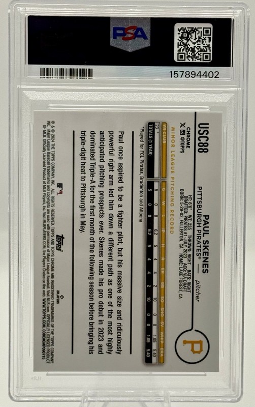 2024 Topps Chrome Update Series - Paul Skenes #USC88 (RC) PSA 9 view 2